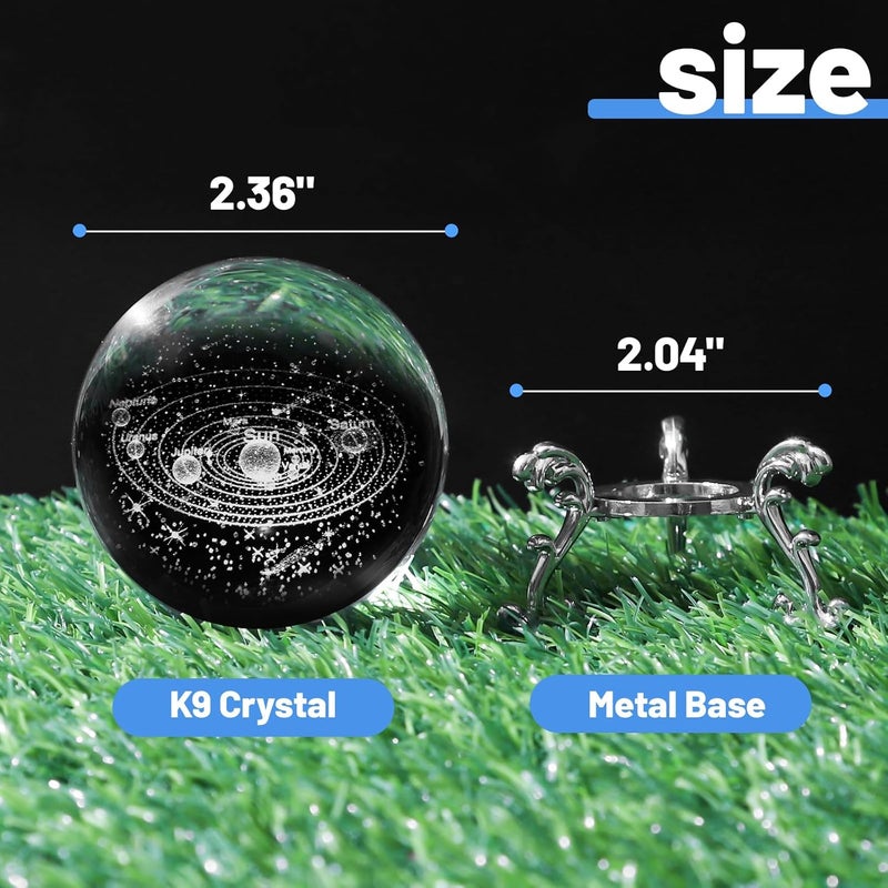 PYJ3DLAMP 3D Solar System Crystal Ball with Stand Lase Engraved Glass Sphere Paperweight Solar System Decor Astronomy Gift - Image 2